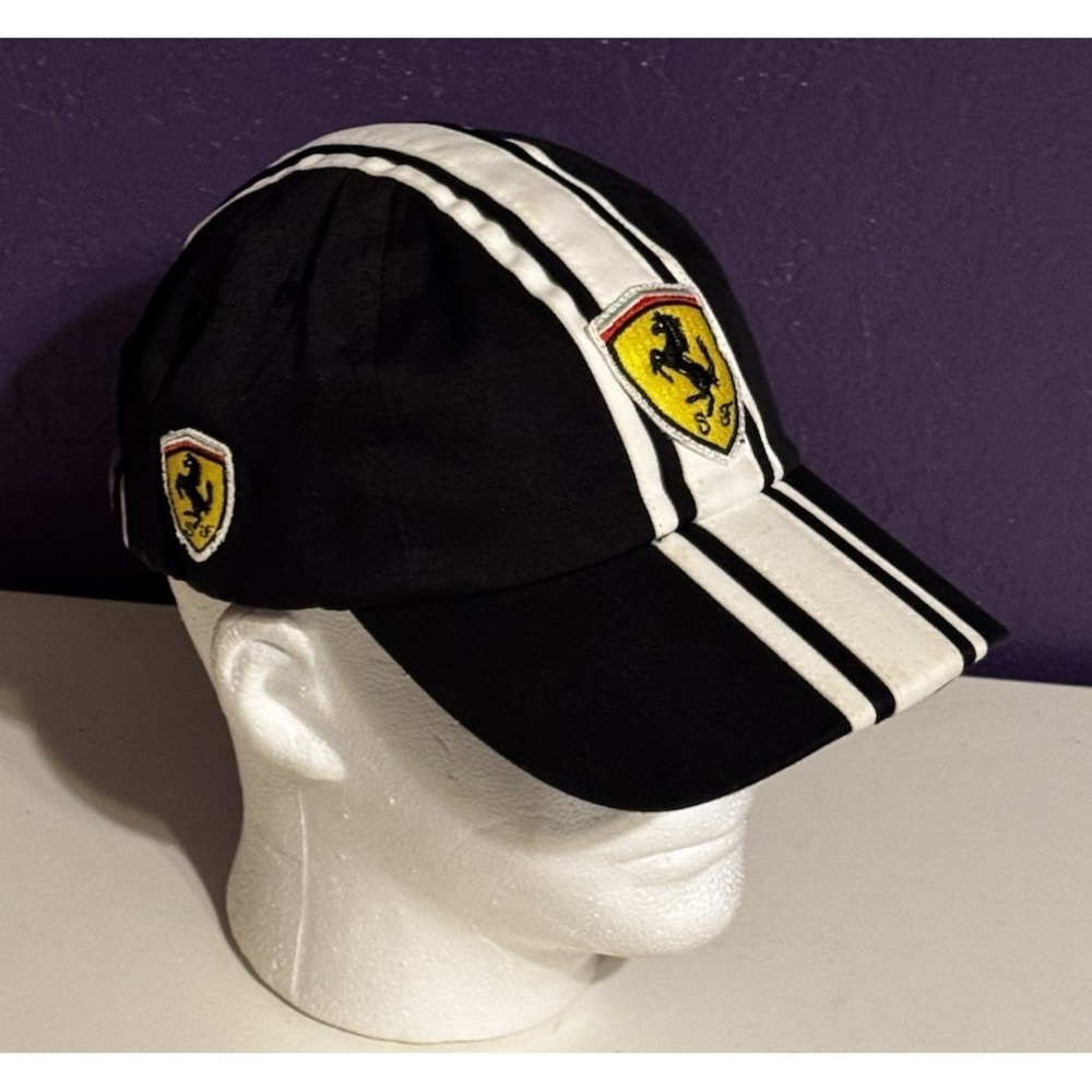 Vintage SCUDERIA FERRARI F1 Striped Racing Hat Cap Strap Back Rare